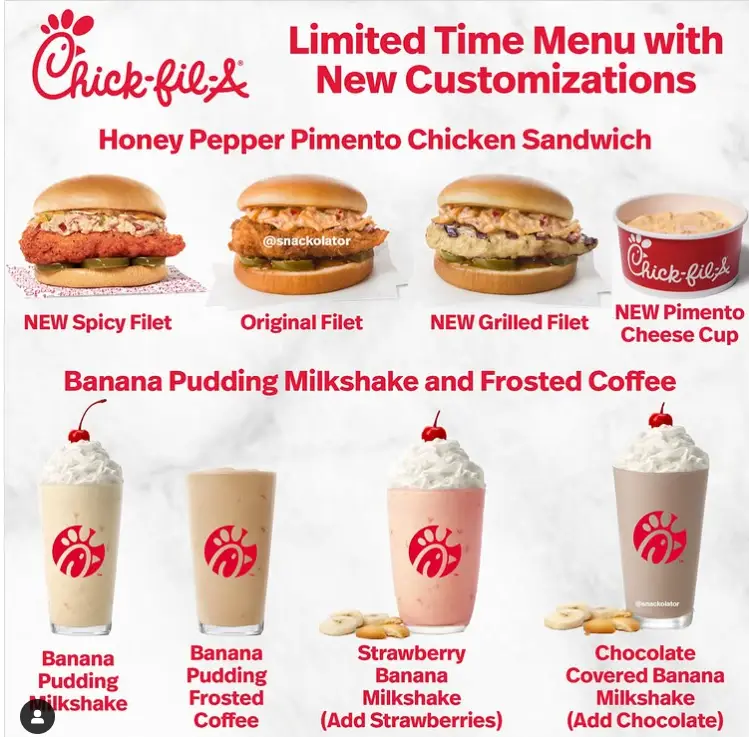 Chick Fil A Limited Time Flavors Menu Prices