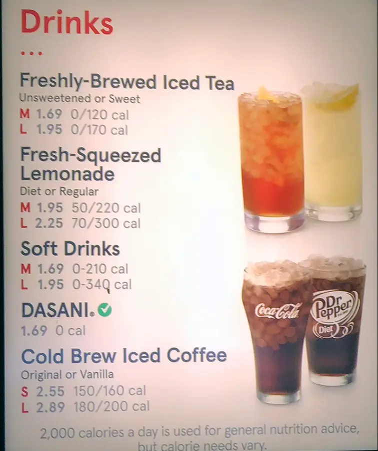 Chick fil A Beverages Menu