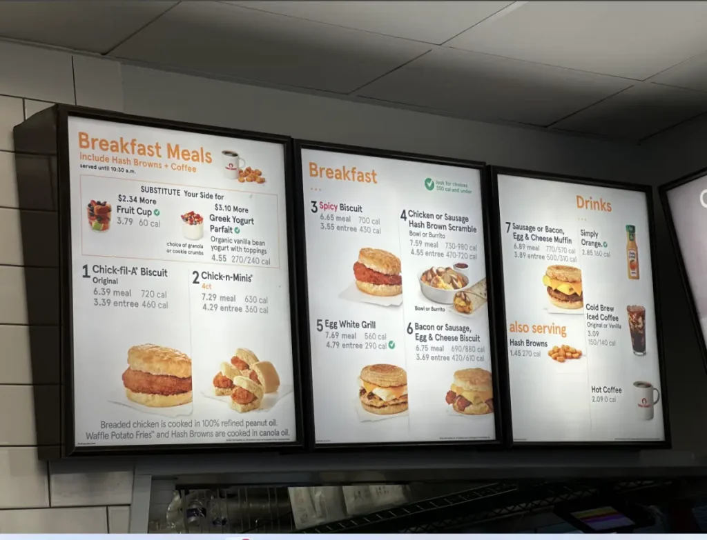 Chick fil A Breakfast Menu