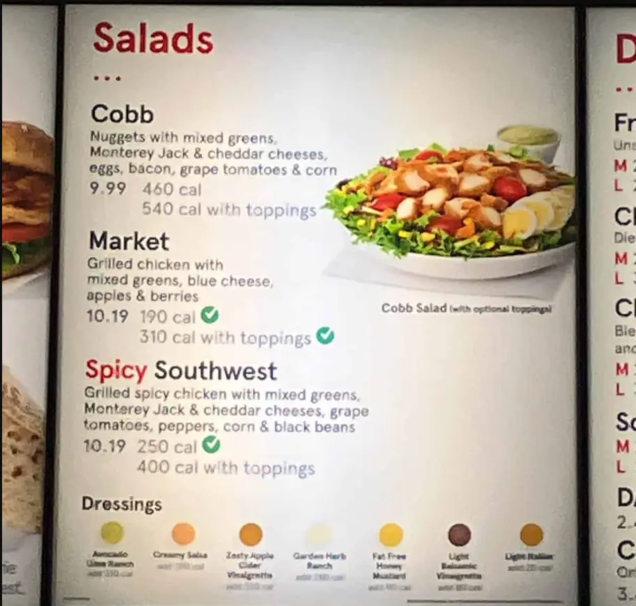 Chick fil A Salads Menu