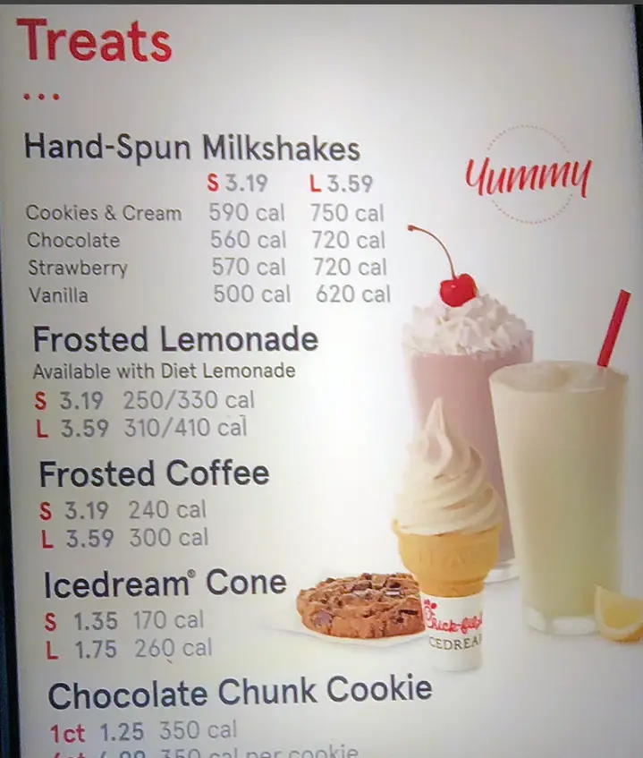 Chick fil A Treats Menu